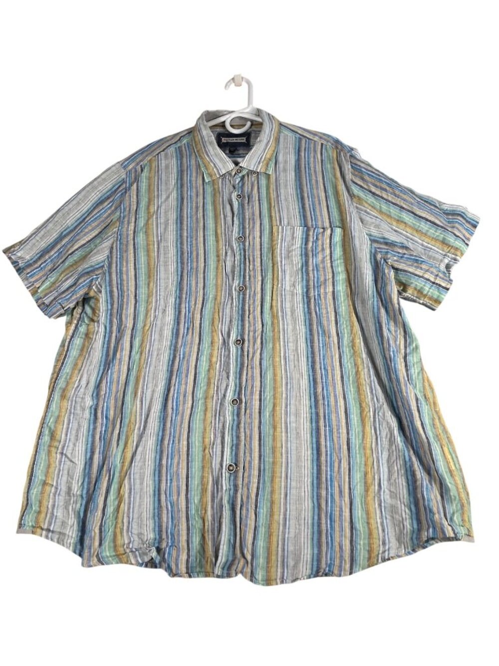 32 Bar Blues Striped Linen Button-Up Shirt Men's XXL Multicolor Short Sleeve